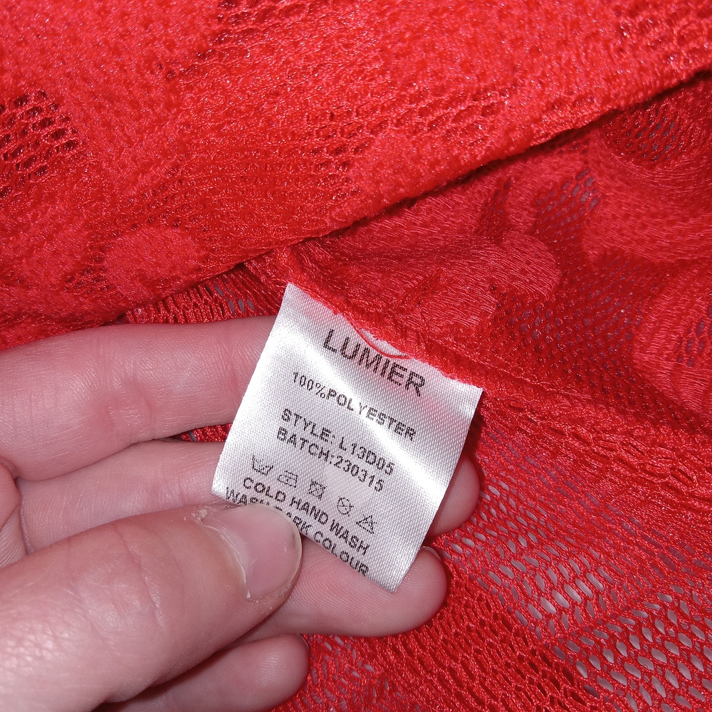 Red Bodycon Mini Dress Mesh Textured Mob Wife Date Night Party Dress M - Picture 12 of 14